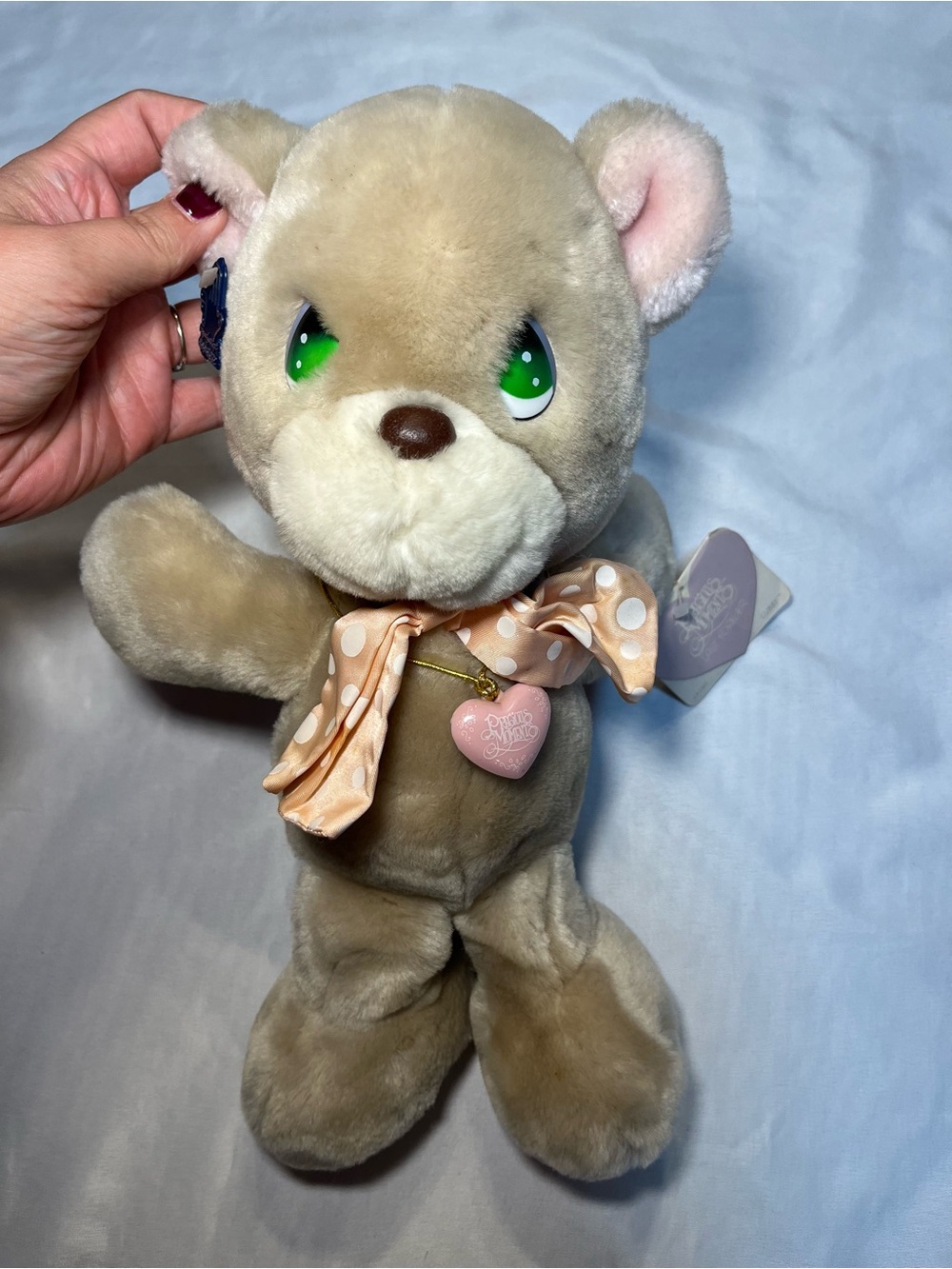 Vintage Precious Moments Plush Cubby Bear 1985 Heart Collection Tan Pink Bow New